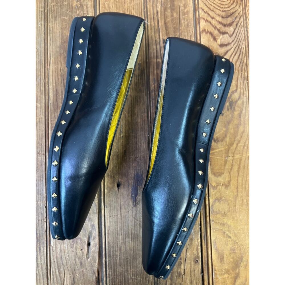 Donald J. Pliner Black Leather Pointed Stud Flats with Gold Lining - Picture 6 of 7